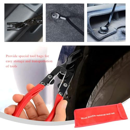 3 PCS Auto Clip Pliers Set and Fastener Remover, Car Trim Removal Tool Pry Tool Kit with Storage Bag, Door Panel Upholstery Fastener Rivet Remover Kit, Car Accessories (Red) - color: Red