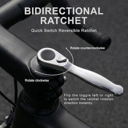 Compact Bike Repair Tool Kit with Bidirectional Ratchet Wrench & 7 S2 Bits | All-in-one portable design, bidirectional ratchet wrench, 7 magnetic s2 steel bits, high-tack vulcanized tire strips