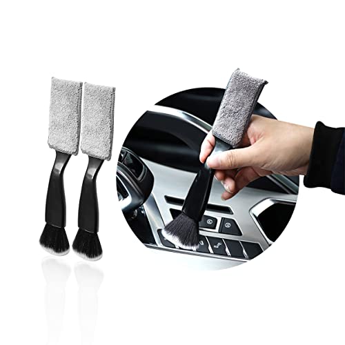 Ziciner 2 PCS Double Head Brush for Car Clean, Soft Auto Interior Duster Detailing Brushes, Universal Vehicle Dashboard Screen, Air Vents, Computer etc Cleaning Tool Accessories (Black) - color: Black, 2 PCS