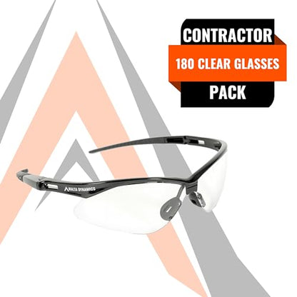 Malta Dynamics APEX Safety Glasses – Anti Scratch and Anti Fog Protection, Construction Safety Glasses for Men and Women, ISEA & ANSI Z87 Compliant (Clear, 180 Pairs) - color: Clear - 180 Pair