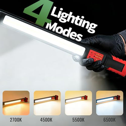 Underhood Magnetic Work Light for Mechanics, 4 Modes 2700K-6500K LED, 7800mAh 12H Battery, IP65 Waterproof, USB-C Rechargeable Hood Light for Car Repair/Garage/Emergency (Red) - color: Red