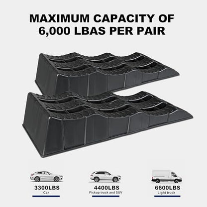 Big RED AGT16PR 3 Height Low Profile Car Ramps (1 Pair): Ideal for Oil Changes and Easy Under Vehicle Access and Constant Tire Protection - 3 Ton (6,000lbs) Loading Capacity, Black - size: Large-2 pcak