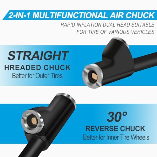 6.2“ Extended Dual Head Air Chuck, 2-Way Connection Closed 1/4" FNPT Tire Air Chuck for Tire Inflator Gauge and Air Compressor Accessories (2 Pack)