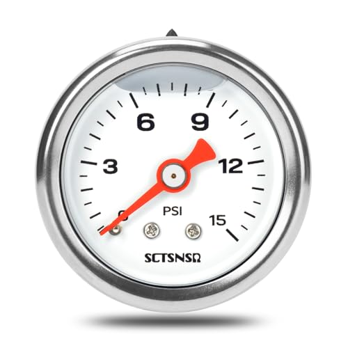 0-15 Psi Fuel Pressure Gauge, 1.5" Dial Size, 1/8" NPT Back Mount, Stainless Steel Case, Glycerin Liquid Filled, Inline Low Pressure Gauge, for Oil Water Air Pressure Test - size: 0-15 Psi, style: Back Mount