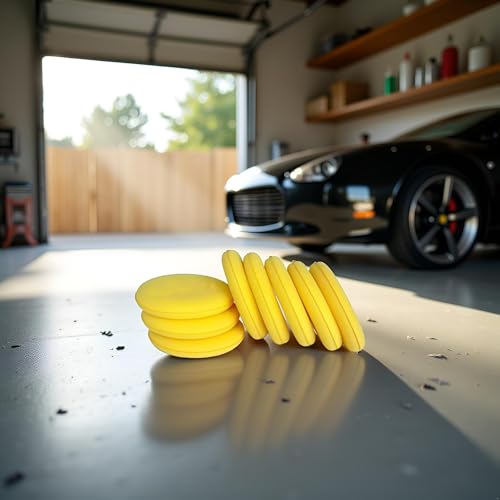 8Pcs Car Waxing Polish Sponges,Yellow Car Waxing Polish Sponges 10cm Car Detailing Applicator Pads Round Pocket Microfiber Foam,Body Repair Tools