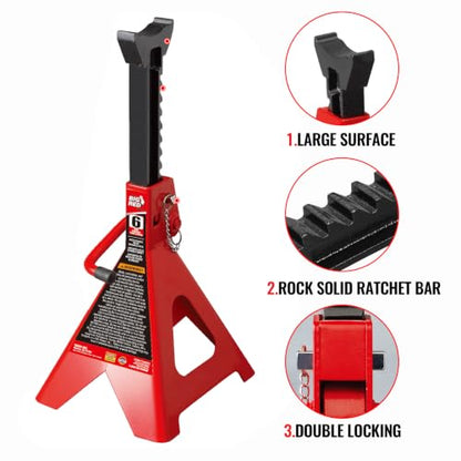 Big RED 6 Ton Jack Stands with Double Locking, 15.3-23.8 Inch Adjustable Height for Lifting Cars, SUV, Van, 12000 lb Capacity, 1 Pair - size: 6 ton double locking