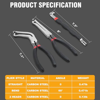 3Pcs Electrical Disconnect Pliers 37960/37980, Electrical Connector Pliers Sets(Straight & 60°Bend & 2 Head Separator), Push Tab Style Plugs for Connector Removal，Fuel Line Air Flow Sensor