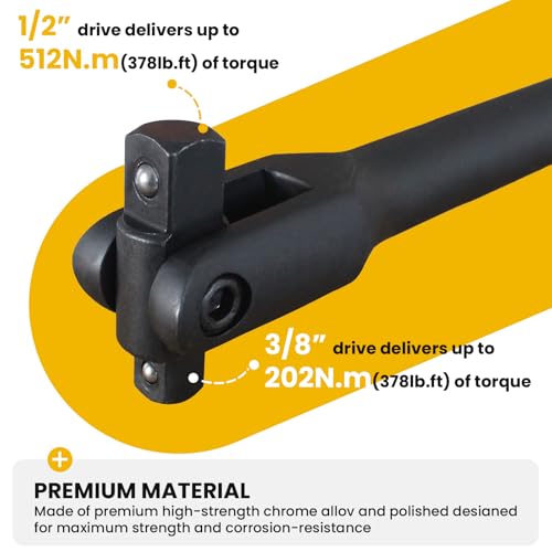 24" Breaker Bar 1/2" & 3/8" Dual Drive 360 Rotatable Head 600Nm Torque | 360 Rotatable Head 24" Breaker Bar 1/2" & 3/8" Dual Drive 600Nm Torque Chrome Vanadium Steel
