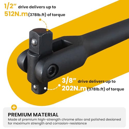 24" Breaker Bar 1/2" & 3/8" Dual Drive 360 Rotatable Head 600Nm Torque | 360 Rotatable Head 24" Breaker Bar 1/2" & 3/8" Dual Drive 600Nm Torque Chrome Vanadium Steel