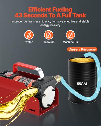 VEVOR Diesel Fuel Transfer Pump Kit, 12V 10 GPM DC with Automatic Shut-off Nozzle and Hose, Portable Electric Self-Priming Fuel Extractor Pump, for Diesel, Kerosene, Machine Oil, and Transformer Oil - size: 12V 10GPM