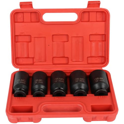 SCITOO 1/2 5PCS Drive Deep Impact Axle Hub Socket Set,Axle Nut Hub Impact,12 Point,30mm-36mm(30mm,32mm,34mm,35mm,36mm)