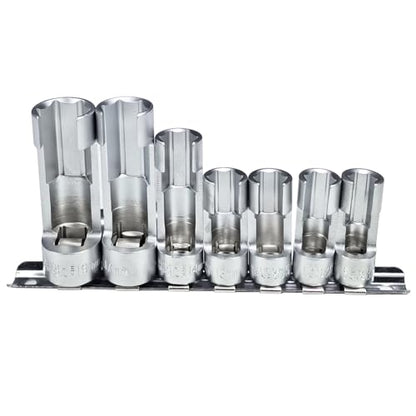 7PCS SET Difficult Access Diesel Injector Fuel Line Socket Set Difficult Access Flare Nut Wrench Spanner for Wired Temperature Sensors, Thermo Switches, ABS Tube, Master Cylinder, Coolant,10-19mm - size: 7PCS SET