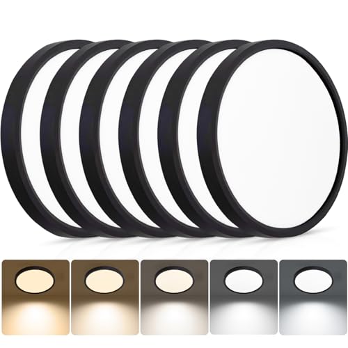 6-Pack 8.66 Inch LED Flush Mount Ceiling Light，2160LM Super Bright，5CCT Selectable (2700K-6500K)Non-Dimmable，Easy DIY Install，Hardwired Light Fixture for Bedroom Kitchen Hallway Closet, Black - color: Black, size: 9 Inch