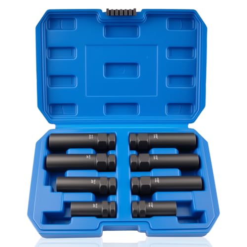 8-Piece Lug Nut Socket Set, 6 Spline & 7 Spline Lug Nut Removal Tool, Heavy-Duty Locking Wheel Lock Removal Kit for Aftermarket & Factory Wheels, with Organized Storage Case