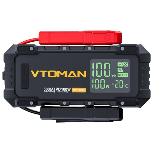 VTOMAN V10 Max Portable Jump Starter with 100W Bi-Directional Fast Charger | Car Battery Jumper Starter Portable (All Gas&12L Diesel), 12V Auto Jump Box Booster Pack, 3.2" Display, Pickup Trucks & Suvs - color: black