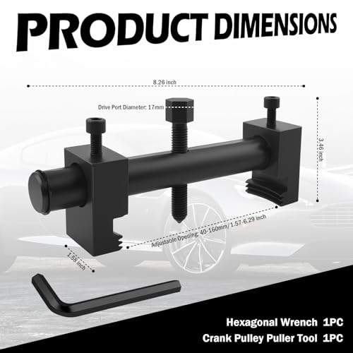 17mm Drive Pulley Puller Tool with Hexagonal Wrench,Heavy Duty Adjustable Crankshaft Pulley Removal Tool for 40-160mm,Professional Crank Pulleys Removal Tools for Crankshaft,Pump