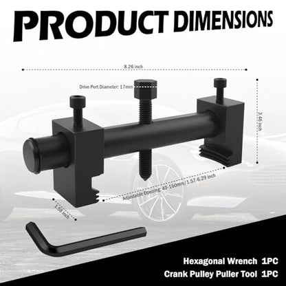 17mm Drive Pulley Puller Tool with Hexagonal Wrench,Heavy Duty Adjustable Crankshaft Pulley Removal Tool for 40-160mm,Professional Crank Pulleys Removal Tools for Crankshaft,Pump