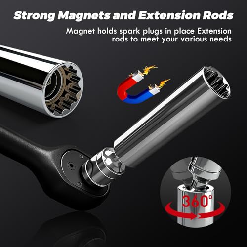 3/8" Digital Torque Wrench With Spark Plug Socket, 5-99.6 Ft.lb | ±2% Accuracy, Bright LED Display, Smart Triple Alert System, Peak & Track Modes, Preset Memory & Multi-Application - size: 3/8" 9pcs-Spark 6.8-135N.m/5-99.6Ft.lb