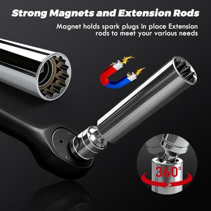 3/8" Digital Torque Wrench With Spark Plug Socket, 5-99.6 Ft.lb | ±2% Accuracy, Bright LED Display, Smart Triple Alert System, Peak & Track Modes, Preset Memory & Multi-Application - size: 3/8" 9pcs-Spark 6.8-135N.m/5-99.6Ft.lb