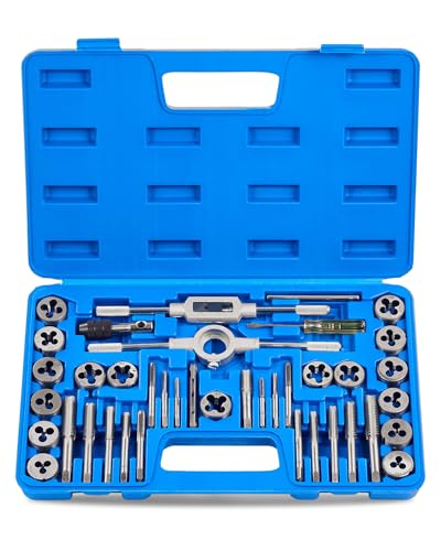 OMT Metric Tap and Die Set, Thread Repair and Cutting Kit with Wrenches | M3 M4 M5 M6 M7 M8 M10 M12 Sizes for Internal and External Threads, GCr15 Bearing Steel, Mechanics Machinists Garage and Shop - size: 40 pc Metric