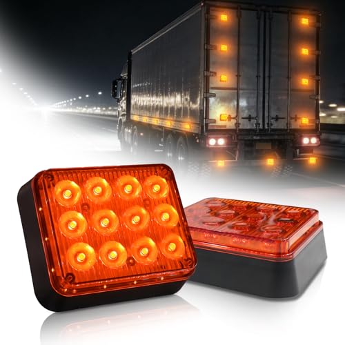 Amber Emergency Strobe Lights 2PCS, 12 Led Magnetic Flashing Safety Beacon Lamps for Trucks Vans Trailers Cars, Wireless Rechargeable Battery Powered Caution Light - color: Amber