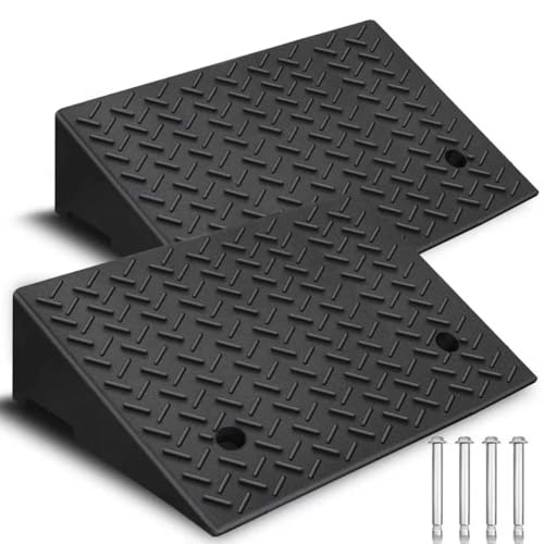 Rubber Curb Ramp,2 Pack,5" Rise Height,for Cars, wheelchairs. | 11023lbs,with fixing bolts, Smooth transition fits vehicles & wheelchairs, lawn mowers,for driveways and sidewalks,shed. - size: 5" H