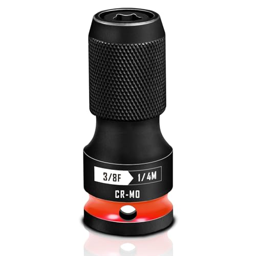 BLACKROBOT Quick Release Impact Bit Holders 3/8-Inch Square Drive to 1/4-Inch Hex Socket Adapter, CR-MO Steel, Red - size: 3/8 Impact Bit Holder-1