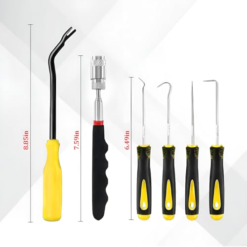 11PCS Car Carbon Steel Precision Hook and Pick Set, Gasket Scraper Hoses Puller Remover Hand Pickup Tool, Magnetic Telescoping Tool Kit for Automotive Electronic Maintenance (Yellow) - color: Yellow