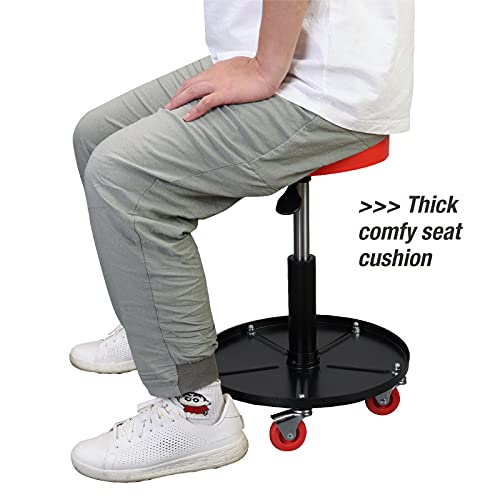 Big RED ATRHL6201R Torin Heavy Duty Rolling Pneumatic Creeper Garage/Shop Seat: Padded Adjustable Mechanic Stool with Tool Tray Storage, Red Large,15.36" D x 15.36" W x 4.73" H - style: 6201