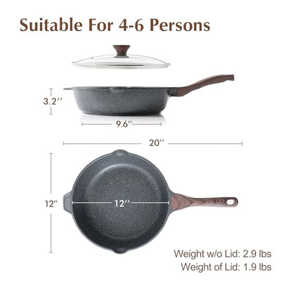 SENSARTE Nonstick Deep Frying Pan Skillet, 12-inch Saute Pan with Lid, Stay-cool Handle, Chef Pan Healthy Stone Cookware Cooking Pan, Induction Compatible, PFOA Free - color: Gray, size: 12-inch/5QT