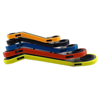 MacWork 5-Piece Offset Ratcheting Wrench Set Five Colors Reversible Universal Ratchet Double Ring Spanners,Professional Heat Treated Alloy Steel Metric Combination - size: Metric