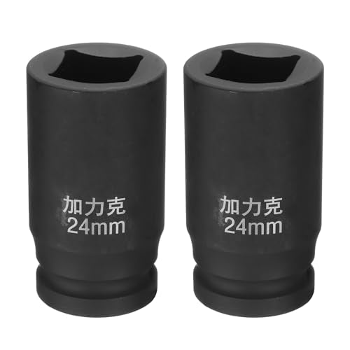 HARFINGTON 2pcs 4 Point Square Socket 3/4" Drive by 24mm Metric Square Impact Socket 40CR Blackening Standard Wheel Sockets Pneumatic Socket for Auto Repair Mechanical Maintenance Home Use - size: 24mm