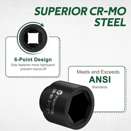 3-1/2" Impact Socket 1" Drive, 6 Point Design, CR-MO for Mining | Jumbo Impact Socket, ANSI Certified, Heavy Duty Socket 1 Inch Drive for Offshore, Heavy Truck & Industrial Use - size: 3-1/2"(1 PCS)