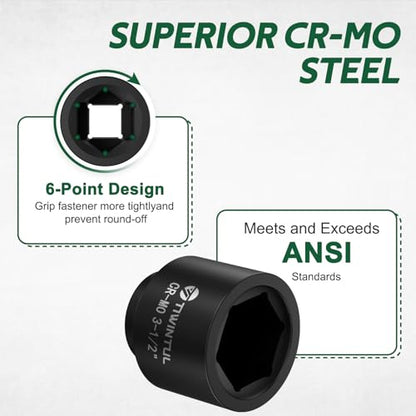 3-1/2" Impact Socket 1" Drive, 6 Point Design, CR-MO for Mining | Jumbo Impact Socket, ANSI Certified, Heavy Duty Socket 1 Inch Drive for Offshore, Heavy Truck & Industrial Use - size: 3-1/2"(1 PCS)