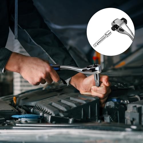 DISEN Ratchet Wrench, 2 in 1 Bit Socket Wrench with 1/4", 3/8", 1/2" Drive, 72-Tooth, Reversible, CR-V Steel Made, CR-MO Head, Dust Proof Teardrop Enclosed Head, Gifts for Men