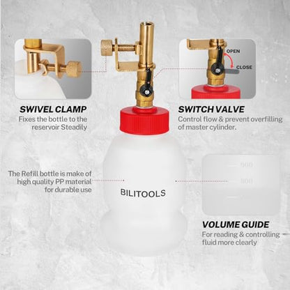 BILITOOLS 1L Brake Fluid Refilling Bottle Brake Cylinder Bleeder Dispensing | Universal Fit, Easy Operation Automotive Tool for Cars, Motorcycles, ABS Systems - style: 1L Brake Fluid Refilling Tool