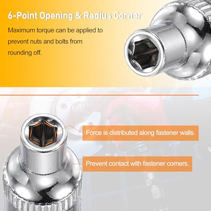 HARFINGTON Deep 6-Point Impact Socket 1/4" Drive 4mm Metric Socket 25mm (1") Long with 1/4" Hex Shank Adapter, CR-V Steel Socket Adapter Accessory Tool Set Kit for Hex Bolts Nuts - size: 4mm x 25mm