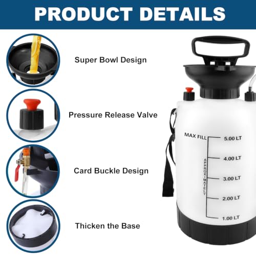 5L Transmission Fluid Pump, Gear Oil Pump, Oil Transfer Pump for ATF | Differential & Transfer Case Fluid Changes, Manual Fluid Transfer Pump with 59" TPU Hose, Brass Ball Valve & Sealing Tape - size: Fluid Pump - 5L