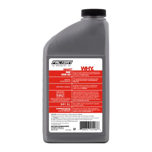 Factory Racing Parts Oil Change Kit compatible with Honda XR500R XR600R TRX300 TRX350 TRX400 – Includes 3 Quarts of 10W-40 Full Synthetic Oil, 1 Filter, 1 Crush Washer, 1 Funnel, 1 Oil Change Sticker
