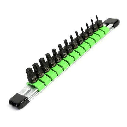 OEMTOOLS Stubby Torx Bit Socket Set, 13 Pc Torx Set 1/4" Drive | 3/4" Overall Length, Light Aluminum Rail, Designed for Limited Access Applications - size: 13 Piece