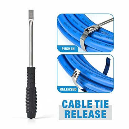 IWISS WCT322 Stainless Steel Cable Tie Gun Kit for Fastening and Cutting up to 12mm Width Metal Zip Ties, c/w 100 Pieces Stainless Steel Cable Zip Ties, Zip Tie Gun