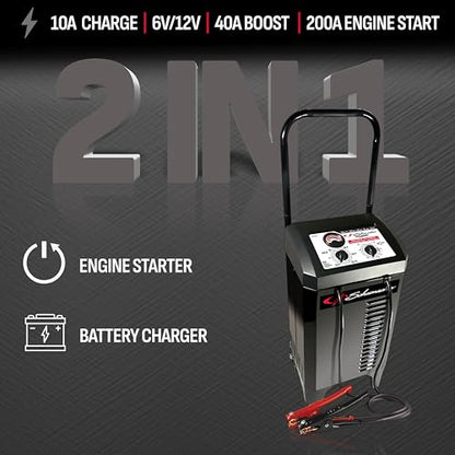 Schumacher Electric Wheeled Manual 10A Car Battery Charger and 200A Engine Starter, 2-in-1 Solution, 40A Boost, for 6V/12V Power Sport, Automotive, and Marine Batteries, SC1446 - style: 200 Amp