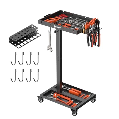 DEHOYI Adjustable Height Metal Tool Cart with Wheels, Heavy Duty Rolling Mechanic Tool Tray for Garage, Workshop (Black)