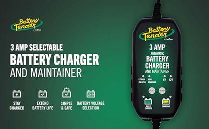 Battery Tender 3 AMP Battery Charger and Maintainer - Automotive Switchable 12V or 6V Smart Automatic for Cars SUVs and Trucks - Lead Acid, AGM, Gel, & Lithium Battery Charger - 022-0202-COS