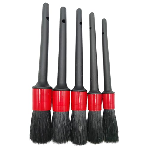 Car Detailing Brush Set of 5 - Boar Bristle, Car Cleaning Brush, Wheel Cleaner Brush, Car Dust Brush, Car Interior Leather Seat and Vent Brush, Parts Cleaner Brush
