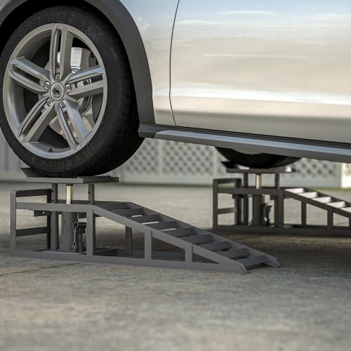 Hydraulic Car Ramps 5 T 11000 LBS, 2 Pack Heavy Duty Steel Car Ramps Lift Height 11.61 in-16.21 in, Low Profile Car Lift Service Ramps Truck Trailer Garage