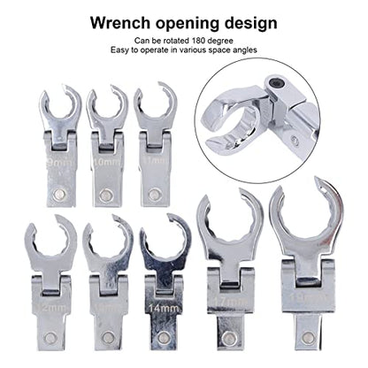 flexman 9Pcs Flex Head Flare Nut Wrench Set, 9~19mm Chrome Vanadium Steel 180 Degree Rotating Spanner with Handle, Flexible Head Torsion Wrench for Tight Spaces