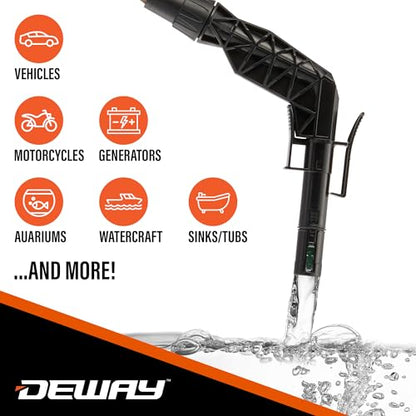 Deway AA Battery Gas Pump Automatic Fuel Transfer with Auto-Stop Nozzle & PVC Hose - 2.2 GPM Siphon Pump for Gasoline, Diesel, Kerosene, Gas Cans, Generators, Lawn Mowers, Boats, ATVs - style: Auto-Stop Nozzle w/ PVC Hose
