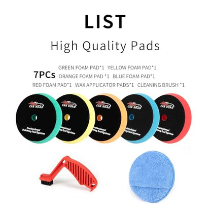 CARROAD 7pc 6.5 Inch Buffing Pads Kit - Heavy Cut to Finishing Foam & Wool Pads for DA/RO Polisher - Removes Scratches, Oxidation & Swirl Marks - 50+ Reusable Cycles - size: 7pc 6.5inch