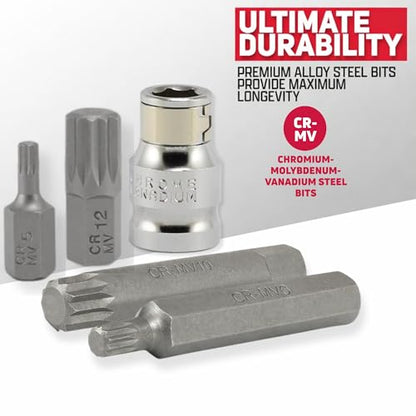 NEIKO 10078A XZN Triple Square Spline Bit Socket Set | 11 Piece Long and Short | 12 Point | CrV Steel - style: Standard